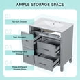 thumbnail image 6 of Euroco 30" Freestanding Bathroom Vanity with Flip-Out Drawer and Ceramic Sink, Soft-Close Drawers, Solid Wood Legs – Pre-Drilled for 8" Widespread Faucet, 6 of 9