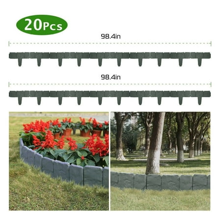 Garden Border Edging, 20 PCS Cobblestone Plastic Lawn Edging for Flower Beds, Walkways, Landscape Border, 5 Meter/16ft, Easy Install