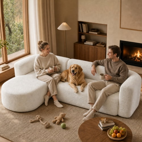 109.4" Boneless Modular Sectional Sofa with L-Shaped Chaise, Cloud-Like Chenille Couch, No Assembly Required, White