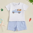 thumbnail image 3 of Kaprioy My First Easter Baby Boy Outfit Boys Eeaster Outfit Boys Easter Set Toddler Summer Bunny Car Carrot Embroidery Short Sleeve T Shirt Striped Shorts 2 Piece Summer Clothes, 3 of 7