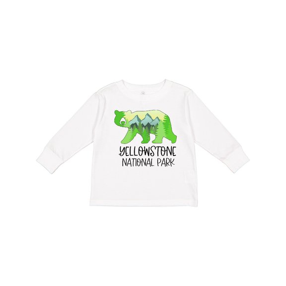 Inktastic Yellowstone National Park Mountains and Bear Shape Boys or Girls Long Sleeve Toddler T-Shirt