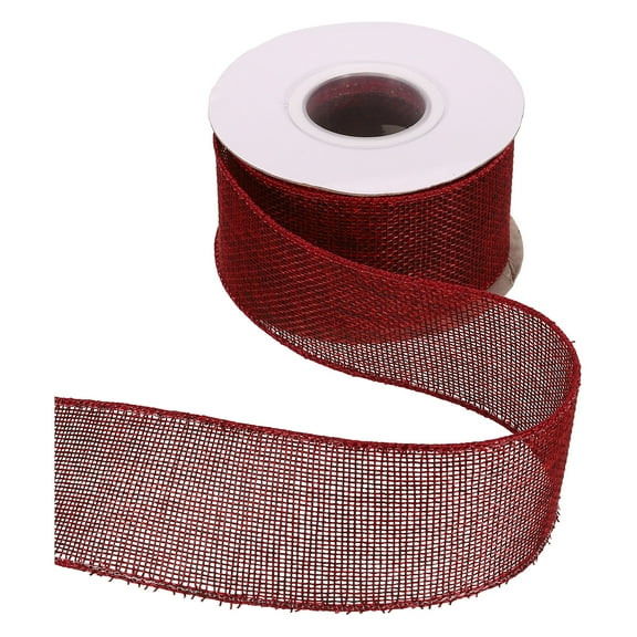 Uxcell Burlap Wired Ribbon 2" x 10 Yard Wired Edge Ribbon Woven Strap, Deep Red