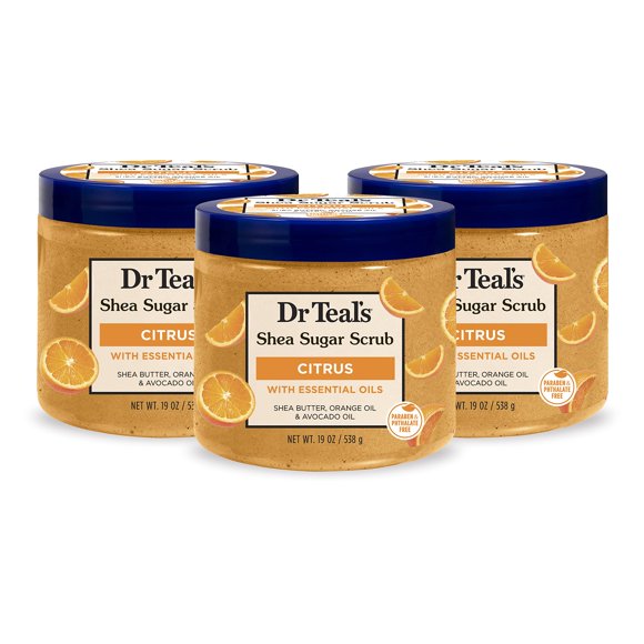 Dr Teal's Shea Sugar Body Scrub Citrus with Essential Oils & Vitamin C 19 oz (Pack of 3)