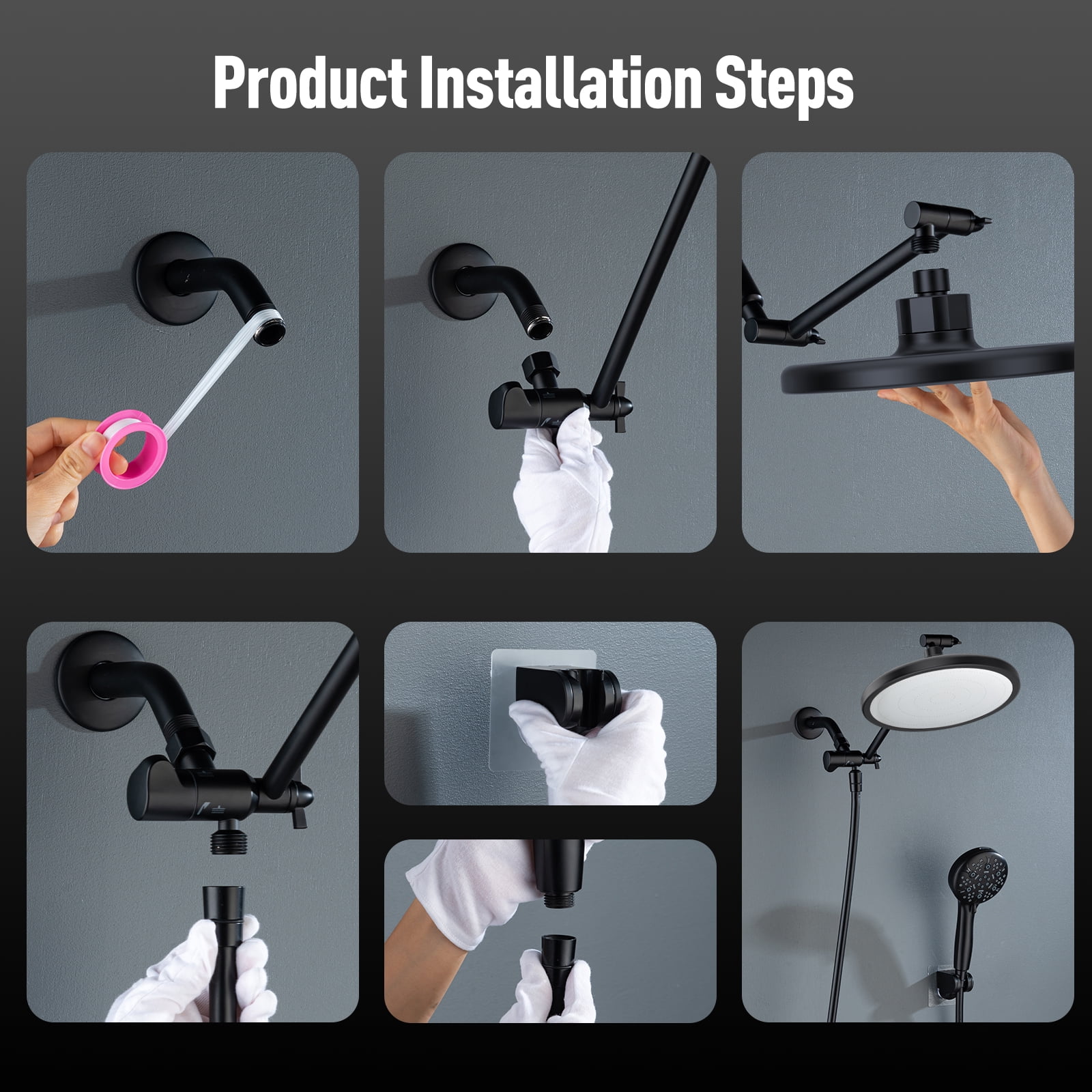 Joyrain 8-inch Rain Overhead Shower with Handheld High-pressure Shower Head, 8 Spray Modes, Rain Shower Combination with Adjustable Metal Extension arm, Adjustable Height and Angle for Whole Family