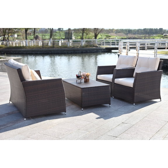 Safavieh Parry 4 Piece Modern Wicker Outdoor Living Set