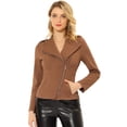 thumbnail image 2 of INSPIRE CHIC Women's Long Sleeve Lapel Collar Zipper Knit Moto Biker Jacket Brown XL, 2 of 5