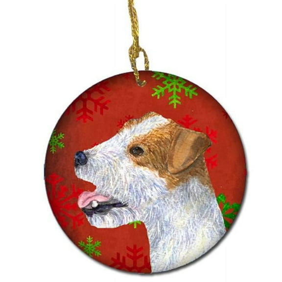 Jack Russell Terrier Red Snowflakes Holiday Christmas Ceramic Ornament