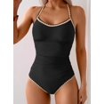 thumbnail image 3 of Traje de baño de una pieza Eomenie Tummy Control con pliegues negros para mujer, 3 of 4