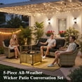 thumbnail image 6 of Ovios 5 Pieces Outdoor Patio Furniture Set High-Back Rattan Wicker Conversation Set Outdoor Sectional with Swivel Chairs & Solar Light Coffee Table, Black, 6 of 11