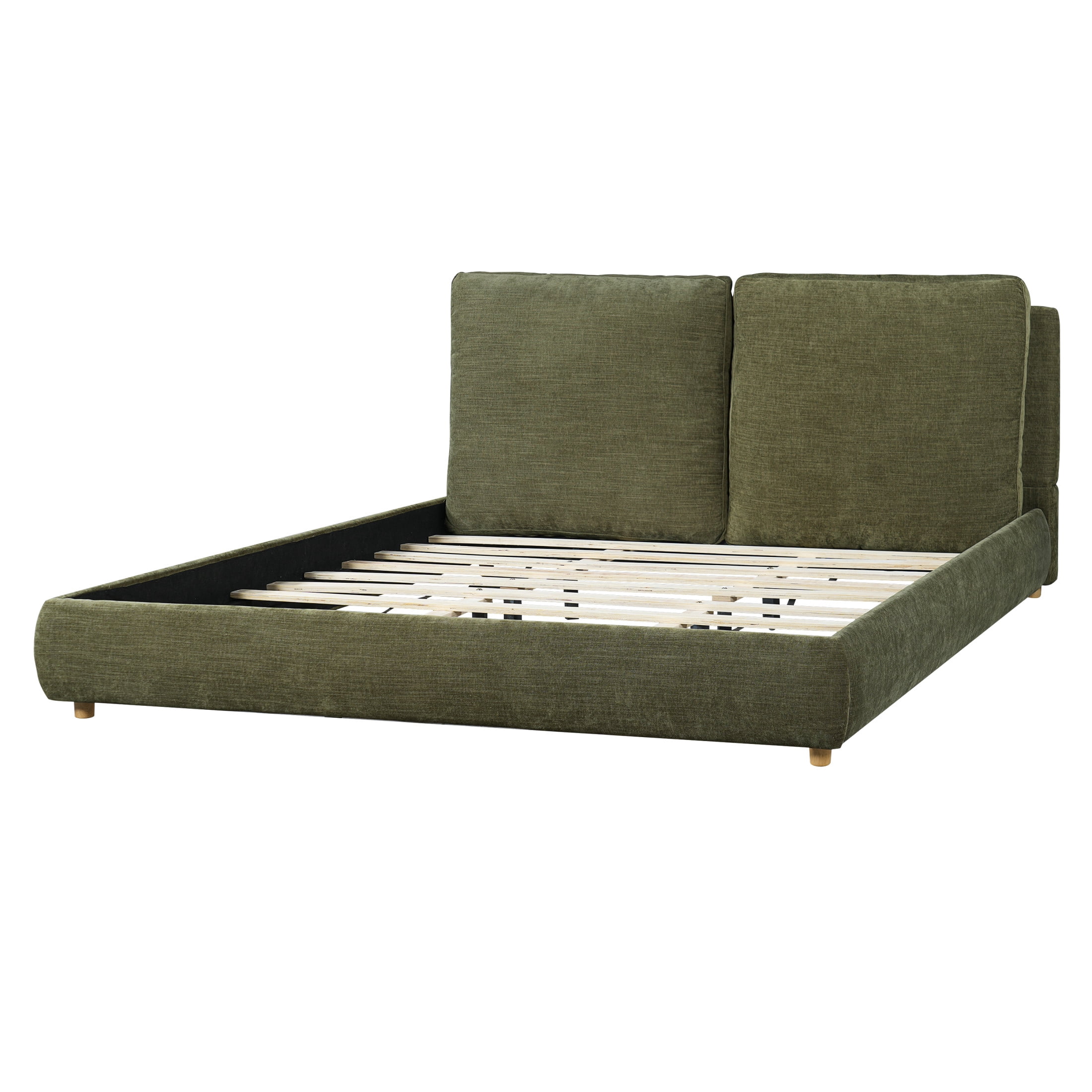 Christopher Knight Home California King Upholstered Bed Frame with Removable Pillow Headboard, Olive Green
