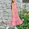 thumbnail image 5 of Beollynier Girls Summer Ruffle Sleeve Round Neck Long Dress with Zipper for Ages 3-13 - Solid Color and Color Block Styles - Perfect for Parties and Dress-Up Occasions, 5 of 7