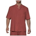 thumbnail image 6 of Men's Linen Shirt Short Sleeve Casual Grandad Shirts Collarless Henleys T Shirt Summer Beach Tops Wine S, 6 of 6