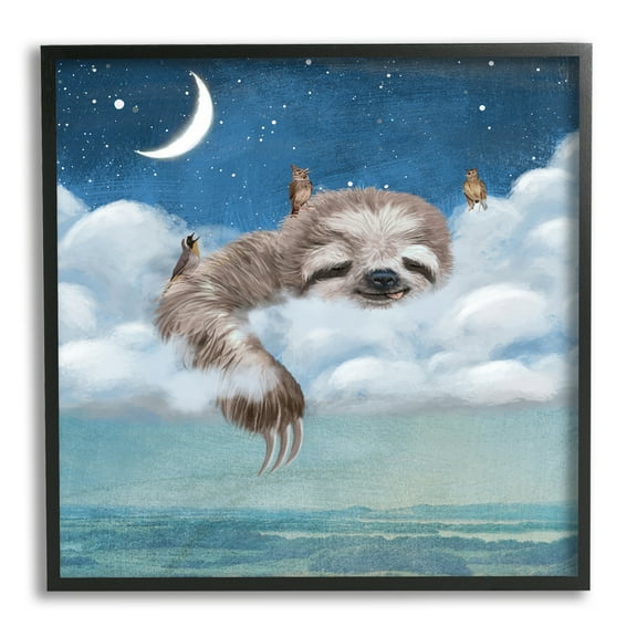 Stupell Industries Sloth Asleep in Clouds Animals & Insects Painting Black Framed Art Print Wall Art, 12 x 12