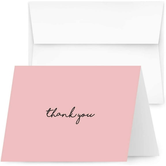 Baby Girl Thank You Card - Elegant Light Pink Greeting for Birthdays, Baby Showers, Weddings, Business - White Blank Interior | 4.25 x 5.5” | Set of 25 Cards & 25 Envelopes