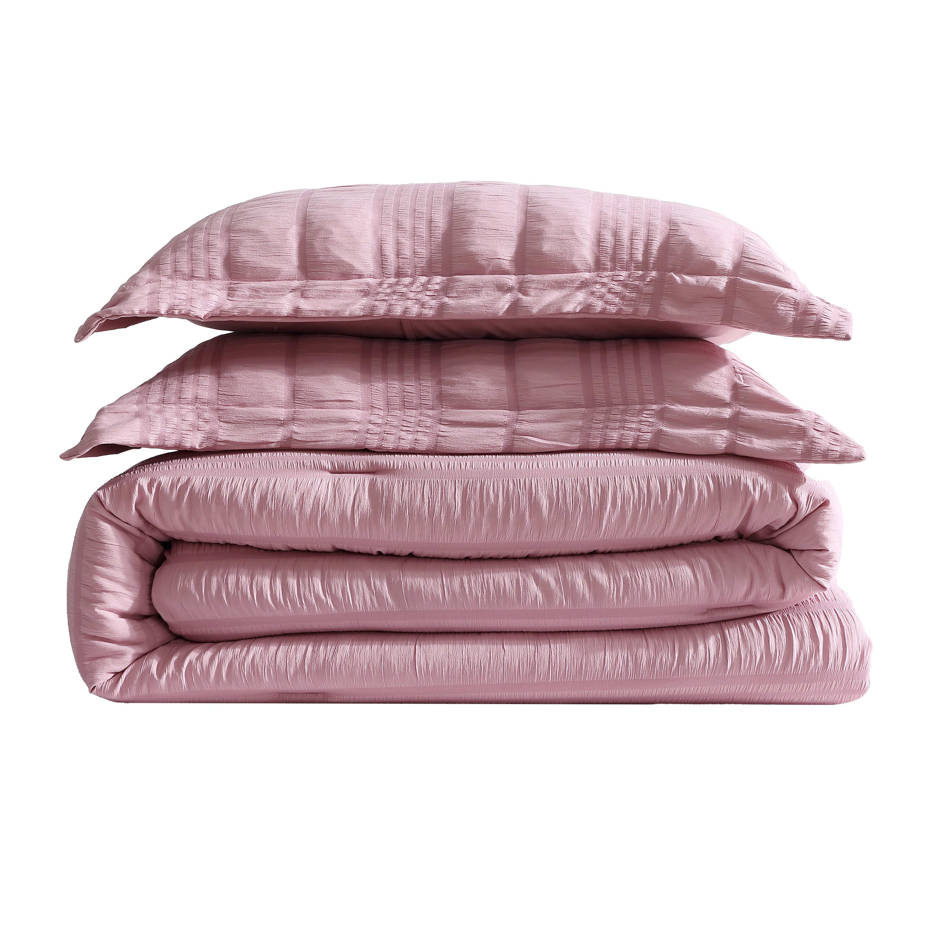 CEDAR COURT Morgan Textured Seersucker Stripe Rose 2-Piece Soft Polyester Seersucker Comforter Set - Twin