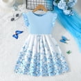 thumbnail image 6 of Weebloom Little Girl Summer Dress Flutter Sleeve Print Color Sleeveless Ruffle Dress With Pleated Detail Elegant Party Gown Girls' Dresses Light Blue 5-6 Years, 6 of 9
