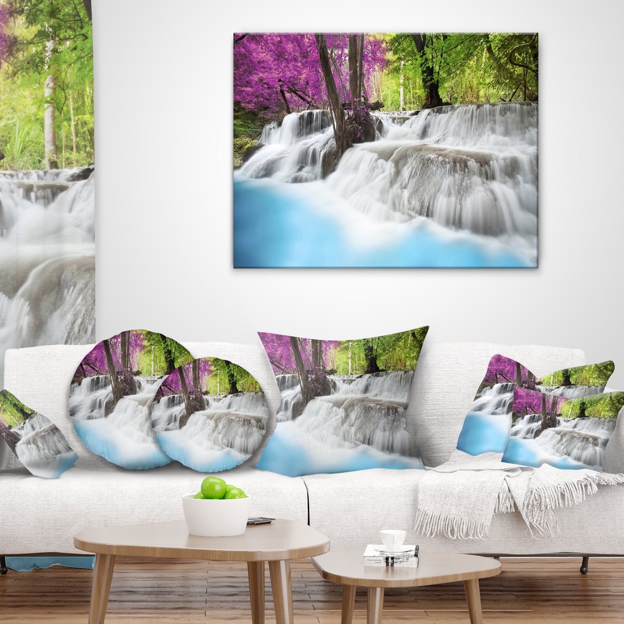 Designart Erawan Waterfall - Photography Throw Pillow - 12x20