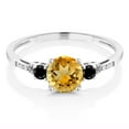 thumbnail image 2 of Gem Stone King 10K White Gold Yellow Citrine Black Diamond and White Diamond Accent 3-Stone Engagement Ring for Women (0.97 Cttw, Round 6MM, Gemstone November Birthstone, Size 7), 2 of 5