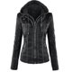 thumbnail image 1 of Mujer motocicleta con capucha pu cuero biker chaqueta abrigo prendas de vestir exteriores, 1 of 2