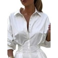 thumbnail image 3 of DYMADE Women Long Sleeve Single Breasted Lapel Elegant Fashion Tight Shirt Dress, 3 of 6