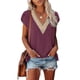 thumbnail image 2 of Blusa de manga corta, cuello en V, manga de pétalo, blusa de manga corta, blusa de encaje de guipur, diseño revolucionario, 2 of 5