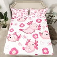 thumbnail image 2 of jejeloiu Pink Axolotl Salamander Twin Sheet Sets,Kawaii Flowers Blossom Twin Fitted Sheet,Cartoon Cute Animal Flat Sheet For Girls,Breathable Home Decor,3 Pieces, 2 of 7