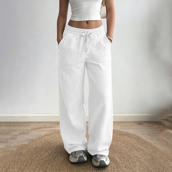 Women's Drawstring Sweatpants Baeitkot Women's Fashion Casual Solid Color Drawstring Sweatpants with Pockets White XL