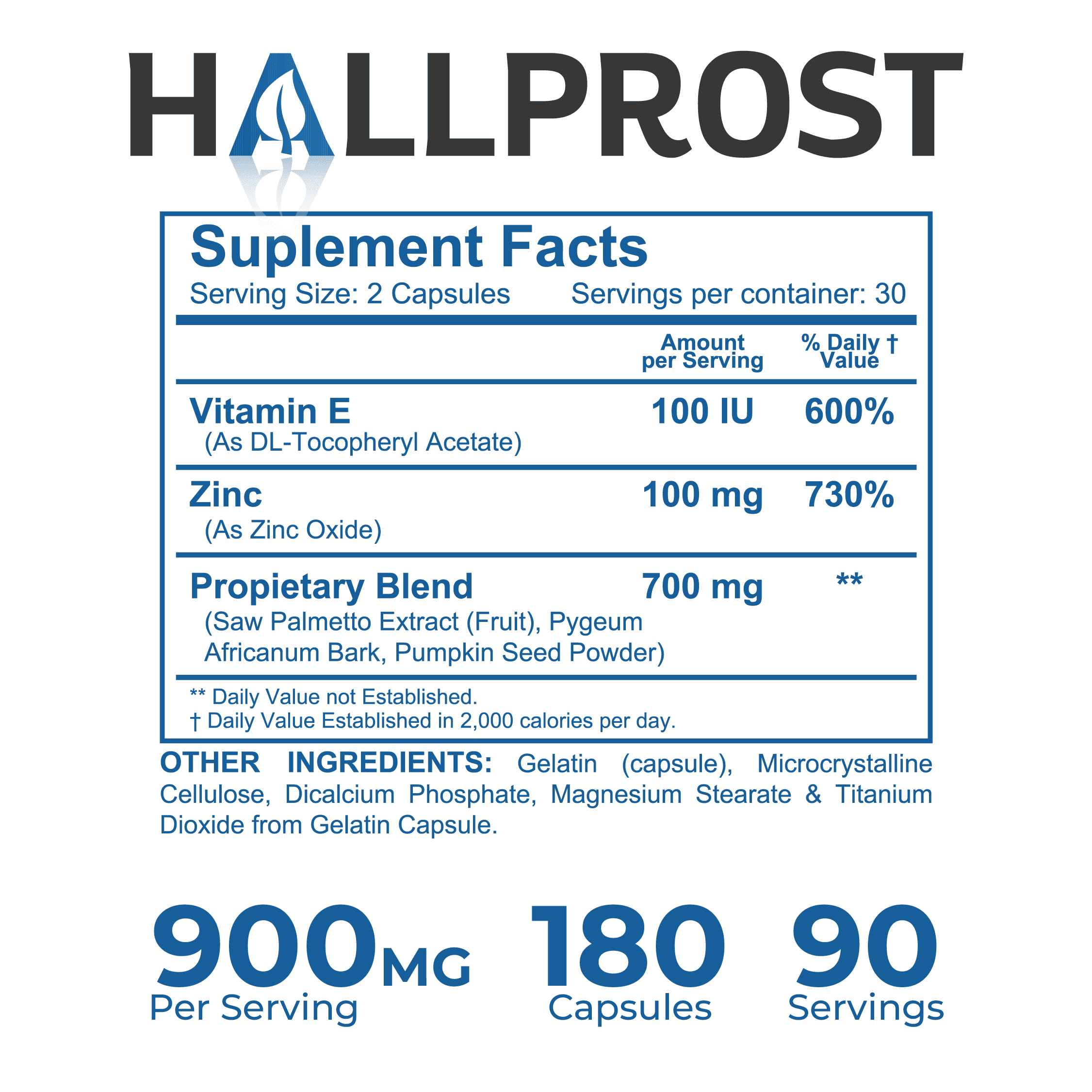 HALLPROST Prostate Health Urinary Tract & Bladder Support 180 Capsules, Saw Palmetto Blend 900mg* Reduce Frequent Urination, Prostate Health Supplement for Men
