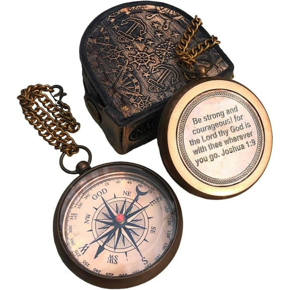 NauticalMart Brass Compass - God My Lord Guide Me, Personalized Gift for Confirmation, Baptism, Birthday, Graduation, Religious Gifts - Needle Lift Mechanism