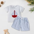 thumbnail image 2 of Splozh Baby Boy Clothes Summer Toddler Short Sleeves Embroidered Shirt Tops Gingham Shorts Set Summer Outfits Sky Blue,3-4 Years, 2 of 6