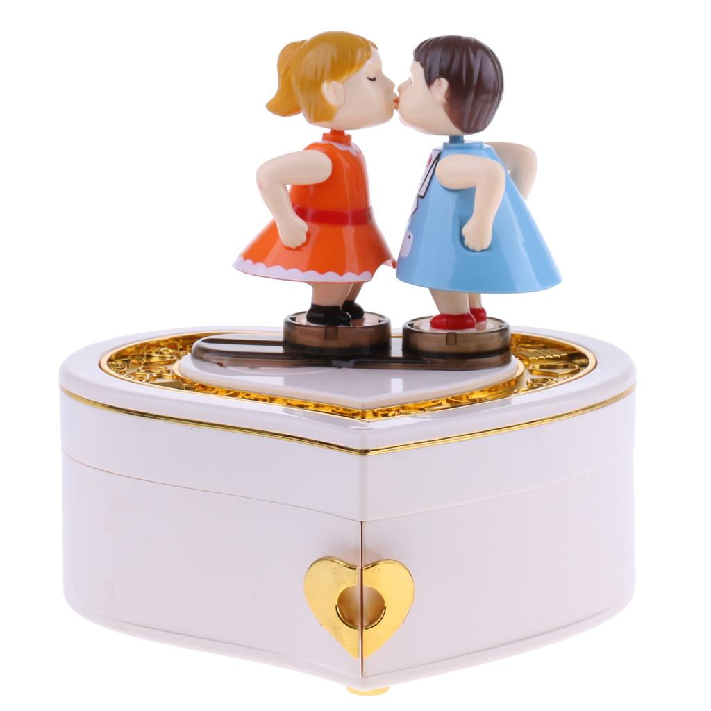 Sweet Heart Designed Kissing Doll Music Box Craft Wind Up Toy Birthday Gift 