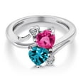 thumbnail image 3 of Gem Stone King 925 Sterling Silver Pink Created Sapphire London Blue Topaz and White Moissanite Ring for Women (1.78 Cttw, Heart Shape 6MM, Gemstone September Birthstone, Size 5), 3 of 6