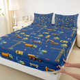 thumbnail image 3 of Homewish Cartoon Excavator Truck Twin Sheet Sets,Equipped Truck Bulldozer Twin Fitted Sheet,Deepblue Yellow Flat Sheet For Boys Kids,Microfiber Bedroom Decor,3pcs, 3 of 7