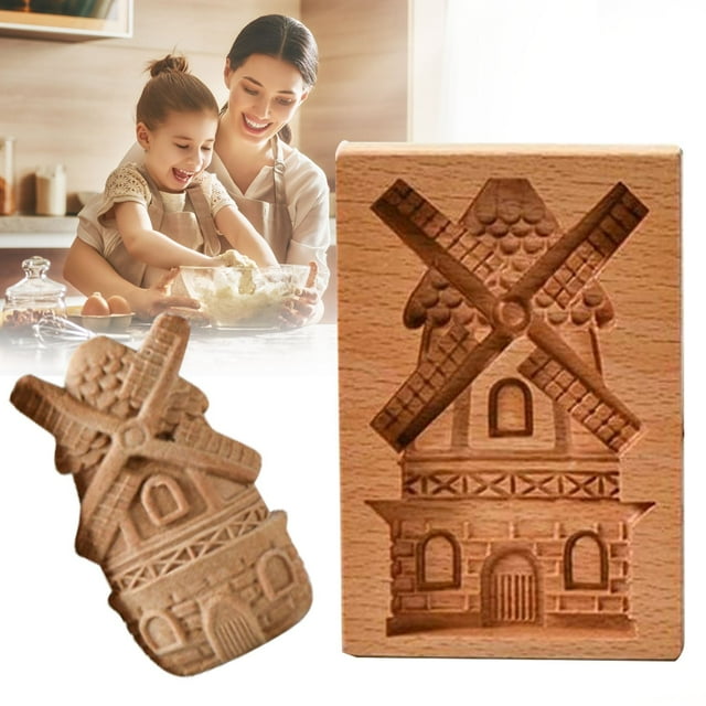 Oleegame 1PC Cookie Mold Fun Cutter Wooden Carving Embossing Is Suitable For Stamping Is Suitable For Baking Yellow