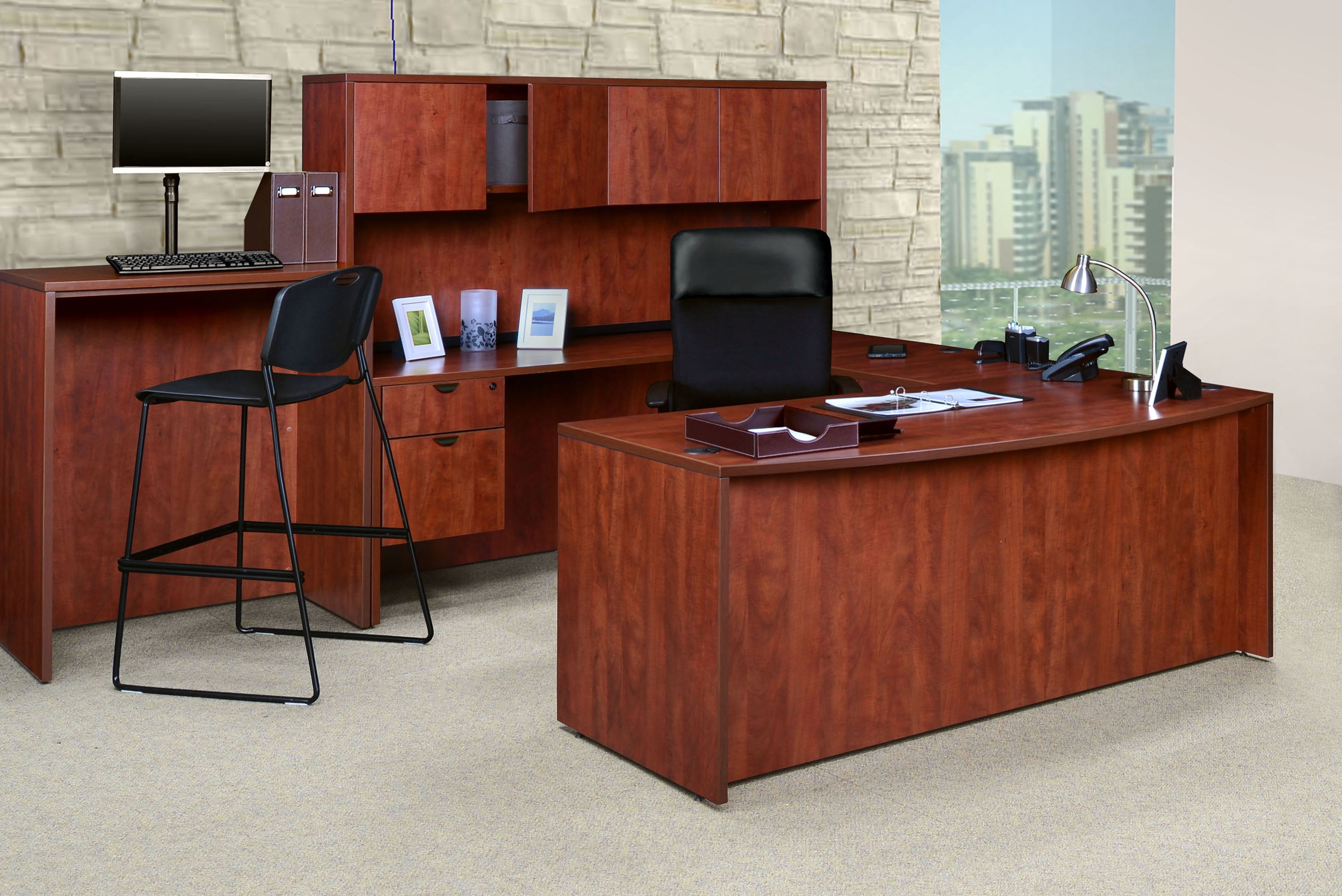 Regency Legacy 71 x 35 in. U Desk with Single Pedestal Drawer Unit- Cherry