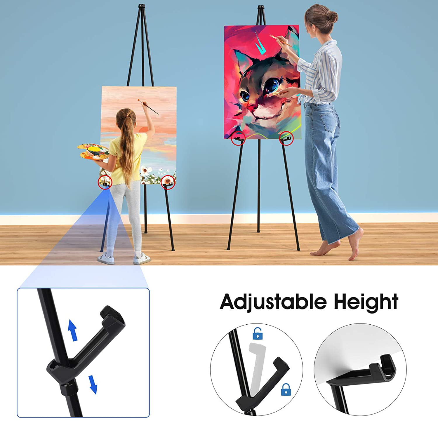 MEEDEN Easel Stand, 63 Art Display Easels, Instant Tripod Metal Easel with  Bag, Portable Folding Easel for Display Painting Canvas, Wedding Signs,  Presentations, Posters, Coll Online