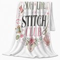 thumbnail image 2 of Soft Life Stitch Club Quote with Sewing Tools, Vintage Craft Style for Makers, Floral Needlework Motif and Birthday Gift, Cozy Flannel Blanket for Craft Room and Bedroom, Home Decor, 2 of 9