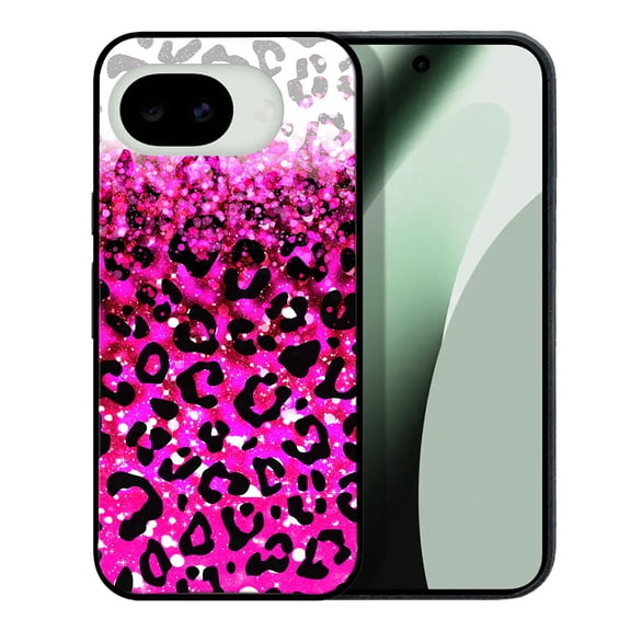 WIRESTER Shockproof Soft Rubber Cover Case for Google Pixel 10a 6.3" 2026, Pink Glitter With Black Pink Leopard