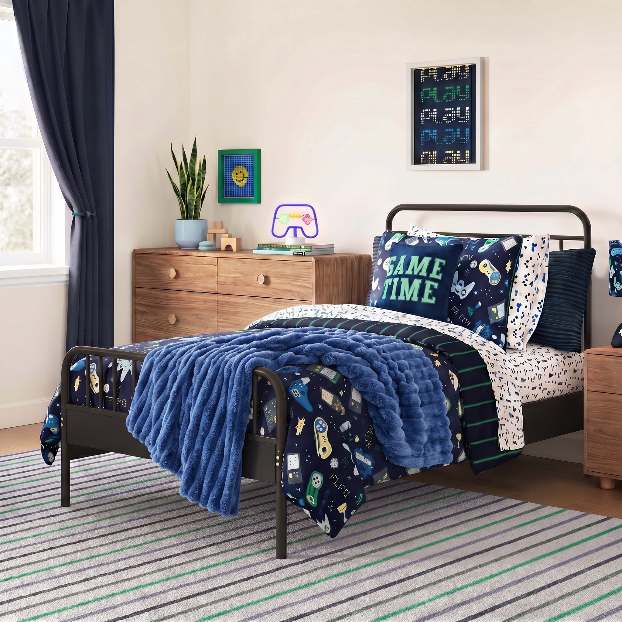 Mainstays Kids Soft Channel Blue Faux Fur Throw, 50" x 60"