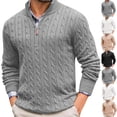 thumbnail image 7 of Men's Cable Knit Quarter Zip Sweater Mock Neck Long Sleeve Pullover Top, 7 of 7