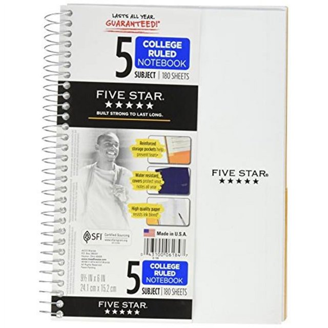 Merchandise 65214245 Mead 5Star 5 Subject College Ruled Notebook, 180 Sheets