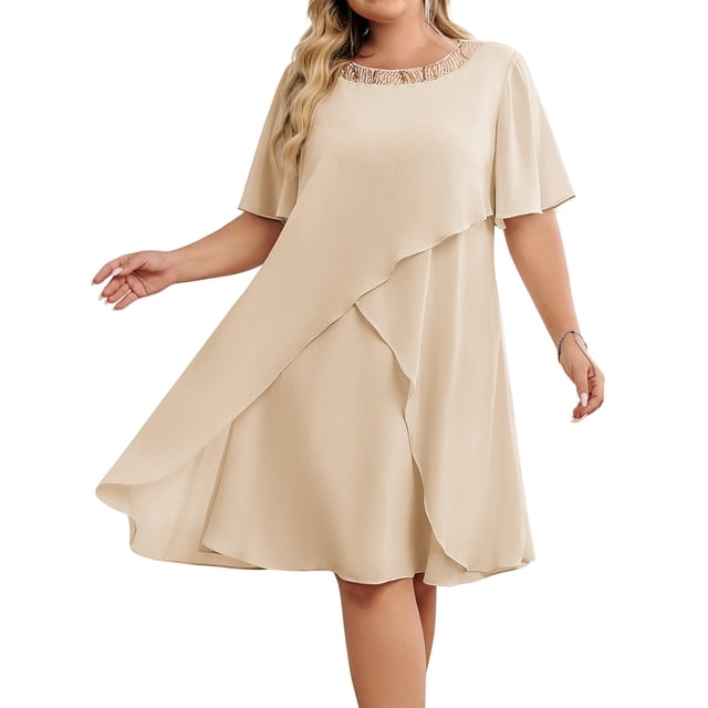 Vestido Hanna Nikole 2025 para mujer, talla grande, albaricoque, 14+