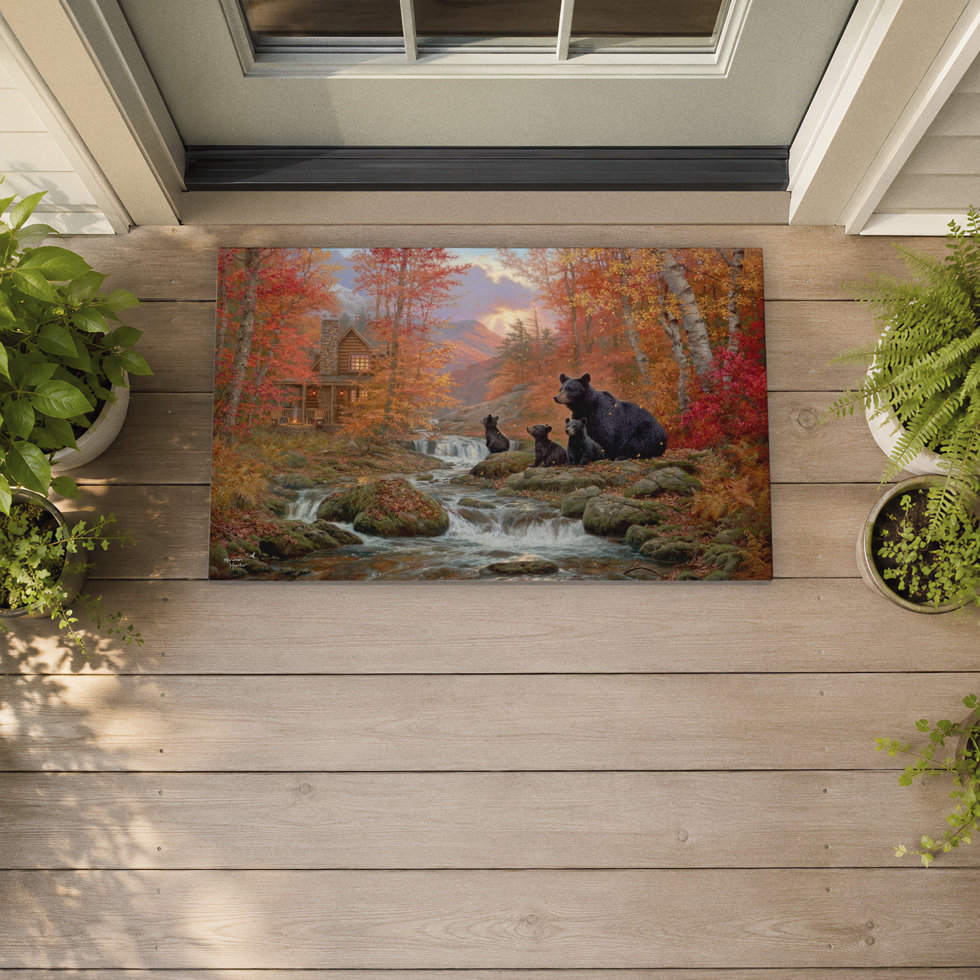 Stupell Industries Mountain Cabin Riverside Bears Printed Outdoor Door Floor Mat, design by Abraham Hunter