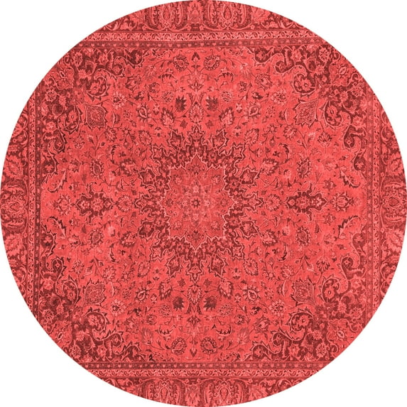 Ahgly Company Machine Washable Indoor Round Abstract Red Modern Area Rugs, 8' Round