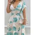 thumbnail image 3 of Women's Plus Size Floral Print V Neck Maxi Dress with Flutter Sleeves 100% polyester fabric for a flowing silhouette, 3 of 6
