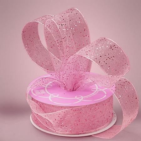 - Pink 1-1/2 inch x 25 yards Gemstone Dust Sheer Glitter Sparkle Ribbon