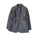 thumbnail image 4 of Girls Blazer Dress, Solid Color Lapel With Chain Belt, Long Sleeve Casual Suit Jacket For Kids Gray 14-15Years, 4 of 5