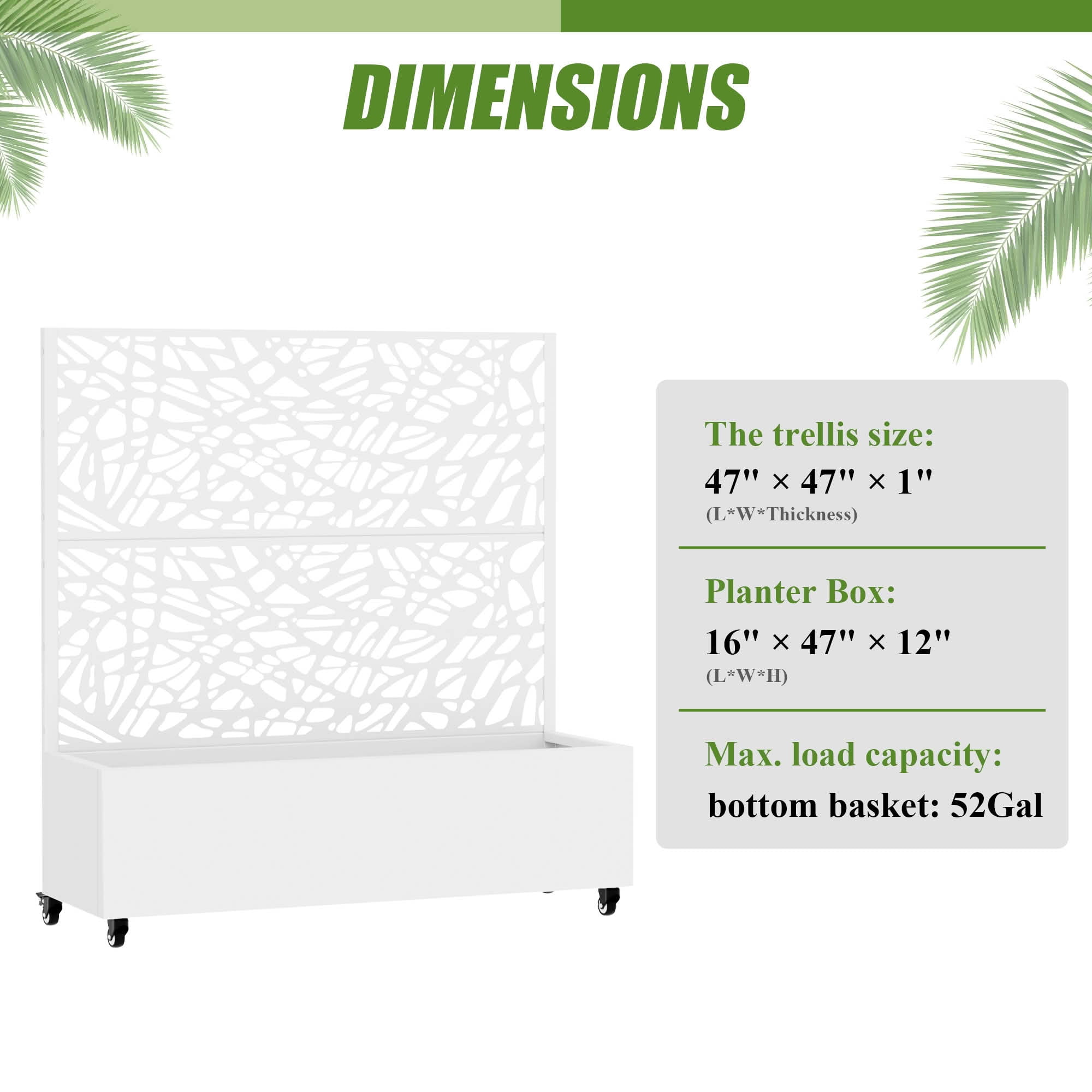 MAYEERTY 47X47" Metal Outdoor White Privacy Screen with Planter Box for Backyard & Garden, 2 Piece Set