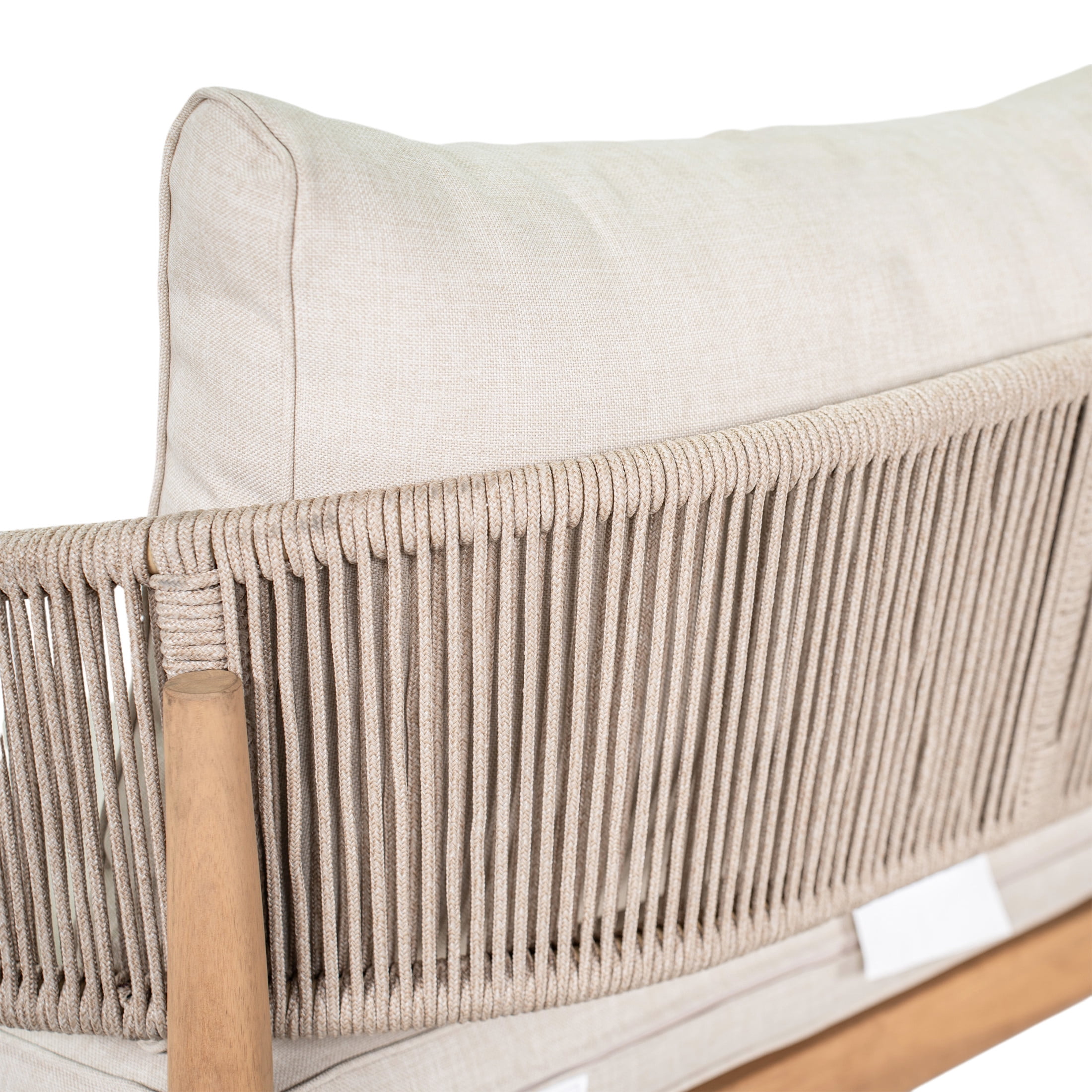 Christopher Knight Home Outdoor Patio Sofa Loveseat, Wood Frame with Cushion and Light Brown Rope
