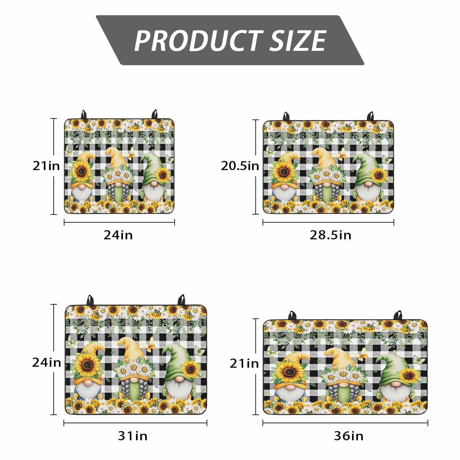 Spring Gnomes Stove Top Cover for Electric Stove, Heat-proof & Non Slip Glass Top Stove Cover Protector, Botanical Budding Sunflowers Buffalo Plaid Kitchen Flat Cooktop Rubber Mat 24x21 Inches